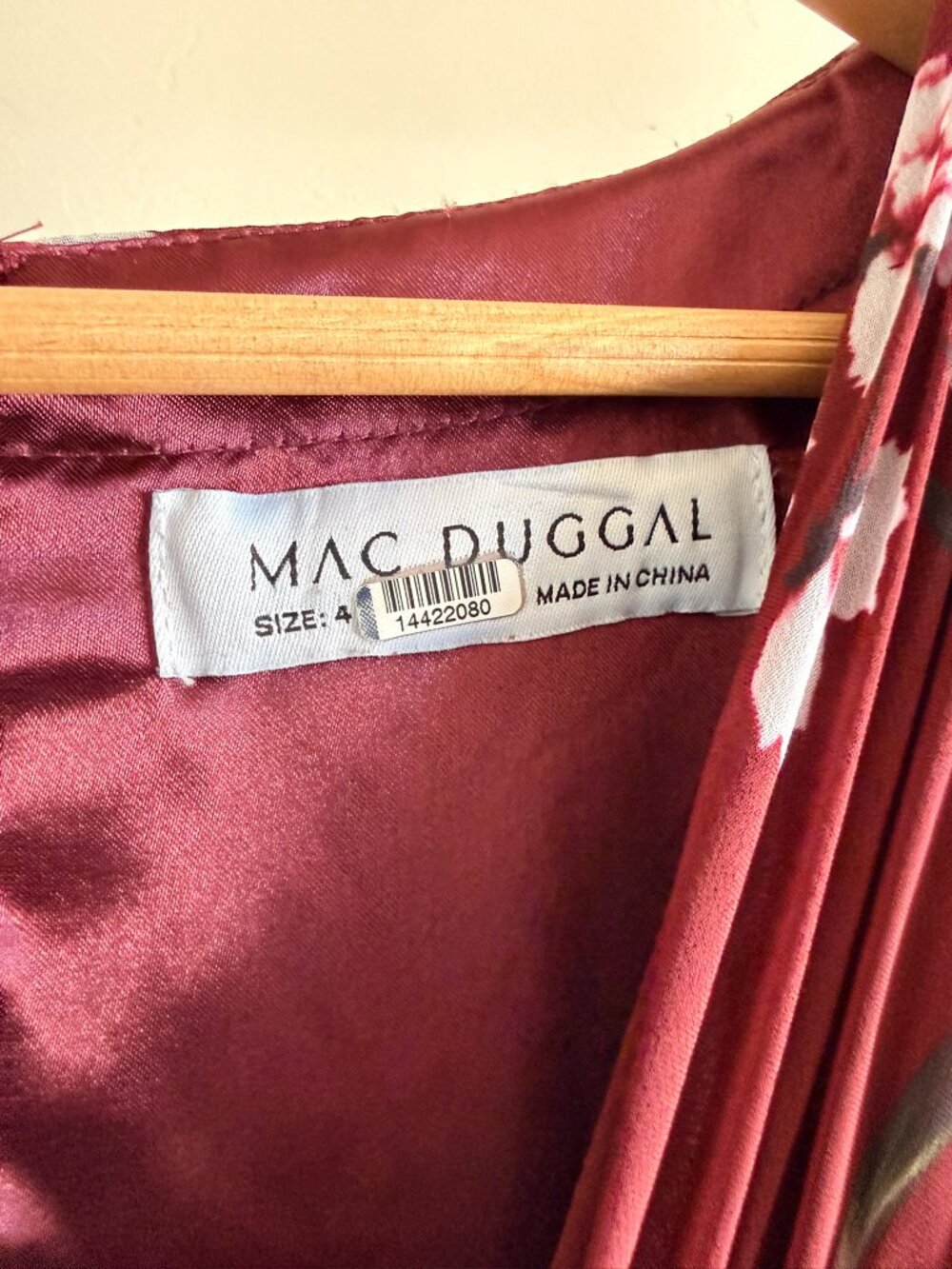 Mac Duggal Burgandy Floral Long Sleeve Chiffon Gown 4 - Picture 8 of 11
